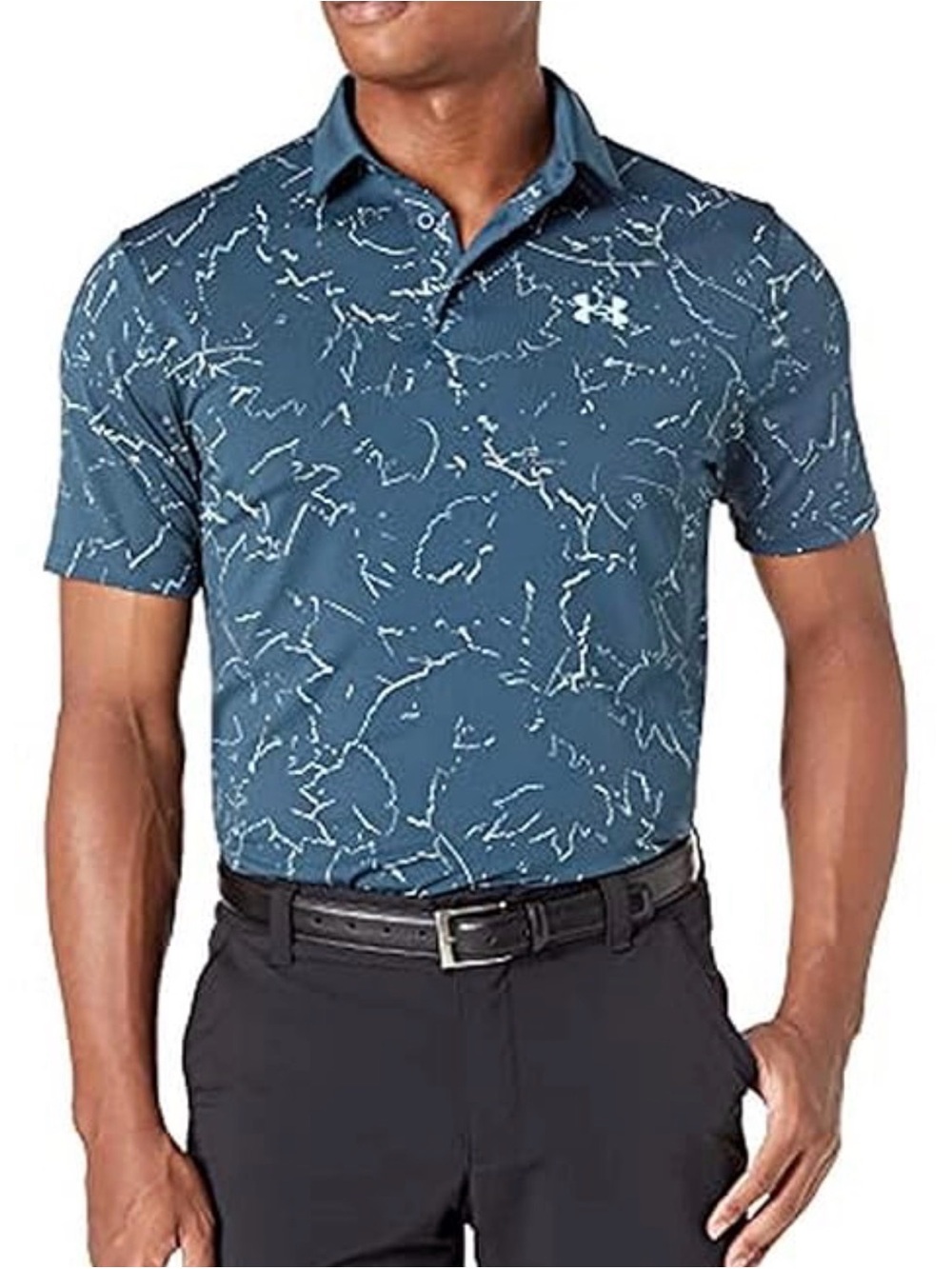 Under Armour green playoff 2.0 polo shirt with white cracked marble like pattern